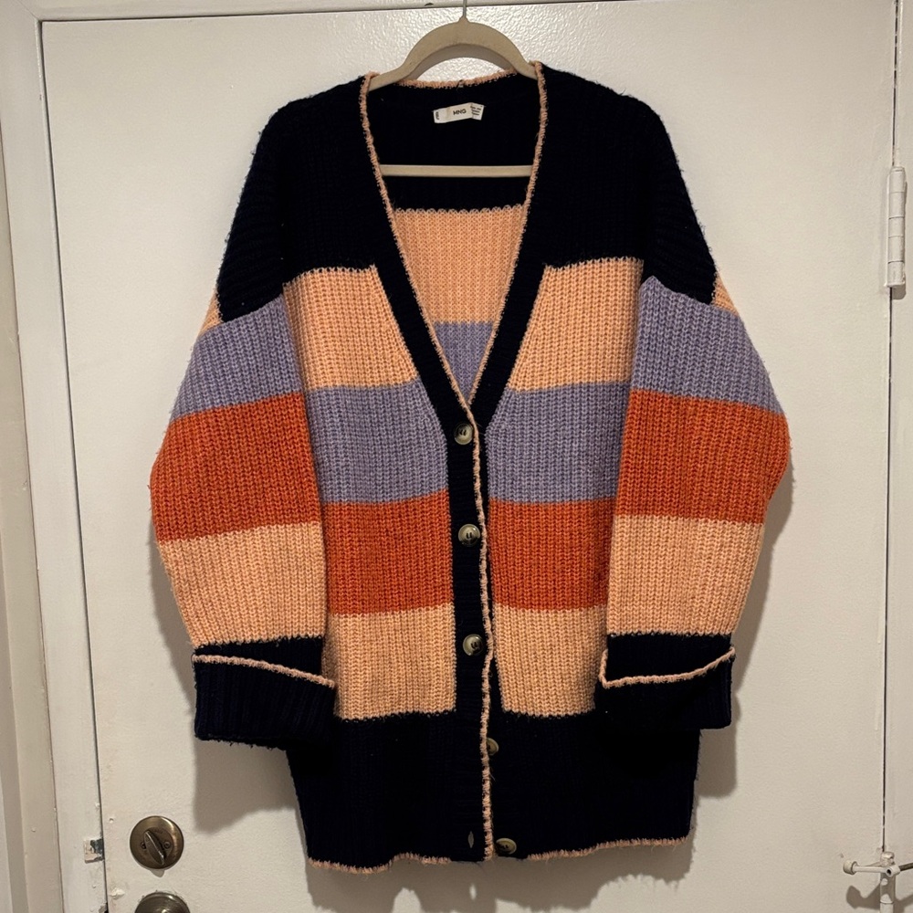 Mango Striped Multicolor Women's Cardigan Sweater